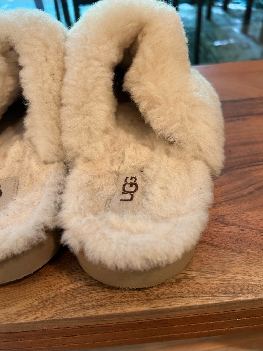 UGG Women's Knit Shearling-Lined Slippers in Tan and Cream